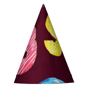 Ruby Doughnuts: Watercolor Seamless Pattern. Party Hat