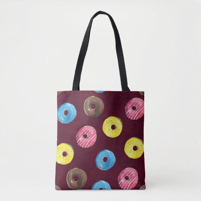 Ruby Doughnuts: Watercolor Seamless Pattern. Tote Bag (Front)