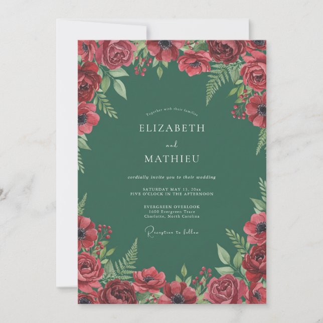 Ruby Emerald Foliage Eucalyptus Wedding Invitation (Front)