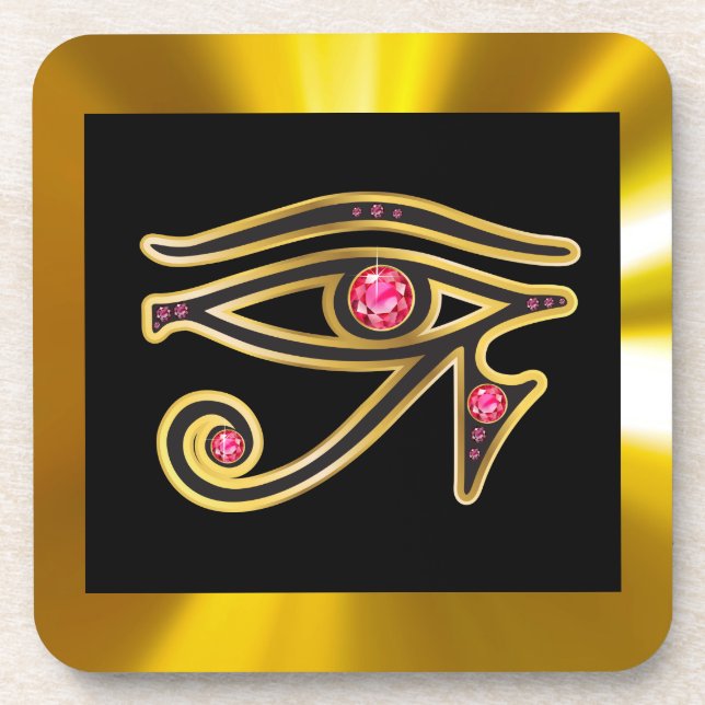 Ruby Eye of Ra in Gold Cork Coaster (Front)