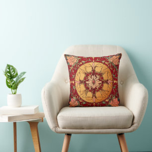 Ruby Floral Art Nouveau Cushion – Iridescent Tiled