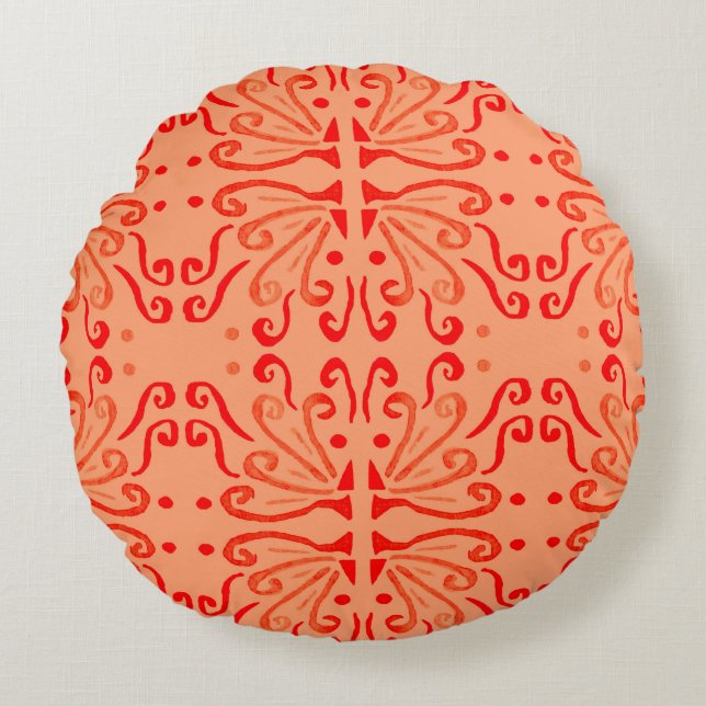 Ruby Floral: Tribal Geometric Pattern. Round Pillow (Front)