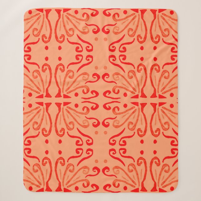 Ruby Floral: Tribal Geometric Pattern. Sherpa Blanket (Front)