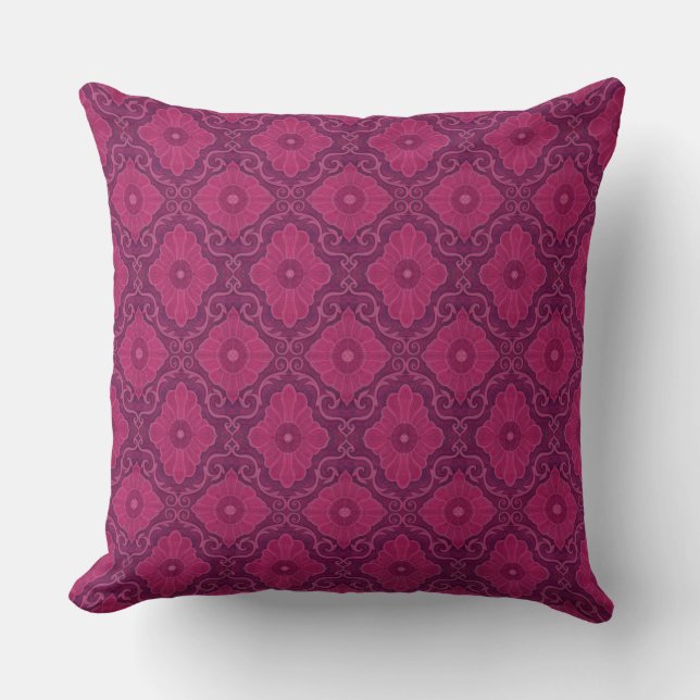 Ruby flower arabesque floral pattern throw pillow (Front)