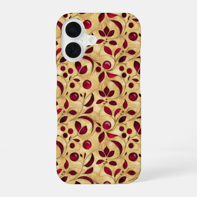 Ruby Flower Pattern iPhone 16 Case (Back)