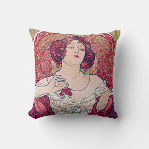Ruby (Four Jewels), Alphonse Mucha Throw Pillow
