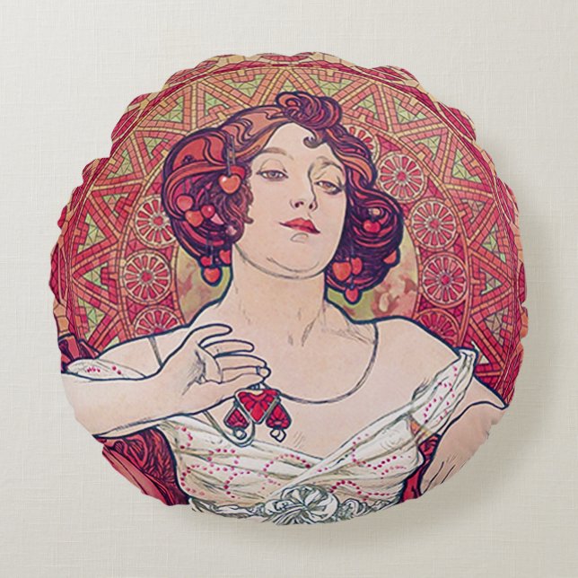 Ruby (Four Jewels), Alphonse Mucha Throw Pillow (Front)