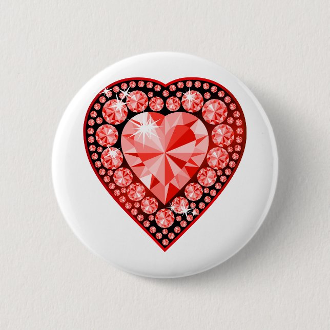 Ruby Gemstone Heart 2 Inch Round Button (Front)