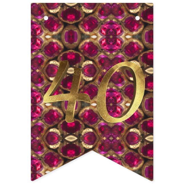 Ruby Gemstone Pattern 40th Wedding Anniversary Bunting Flags (First Flag)