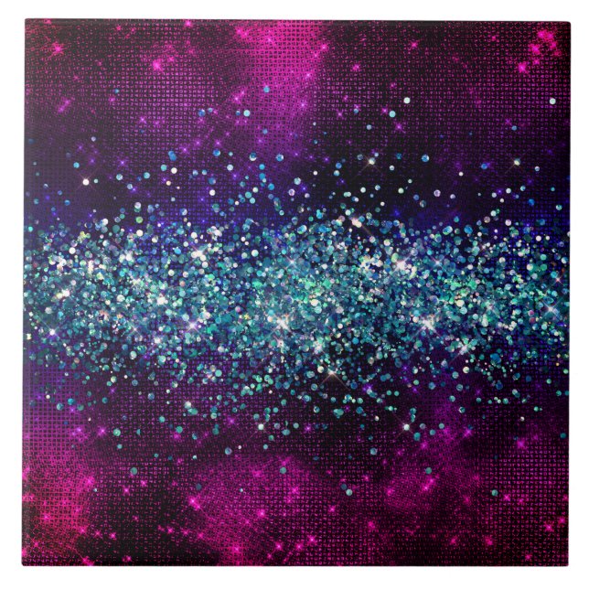 Ruby glamour with mermaid sparkles faux glitter tile (Front)