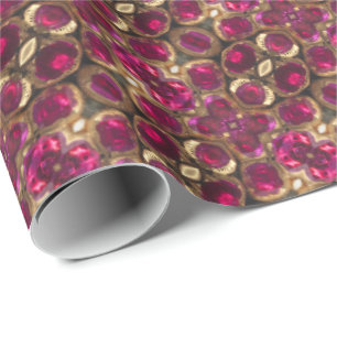 Ruby Gold Gemstone Pattern Elegant Chic Festive Wrapping Paper