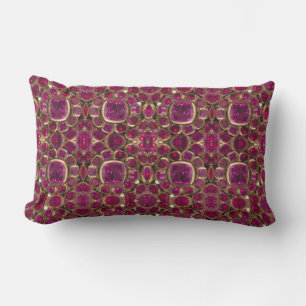 Ruby Gold Gemstone Pattern Elegant Chic Lumbar Pillow