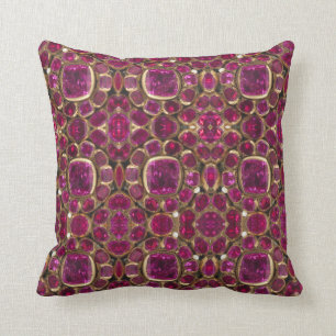 Ruby Gold Gemstone Pattern Elegant Chic Throw Pillow