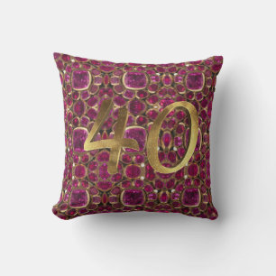 Ruby Gold Gemstone Pattern Golden Number 40 Throw Pillow