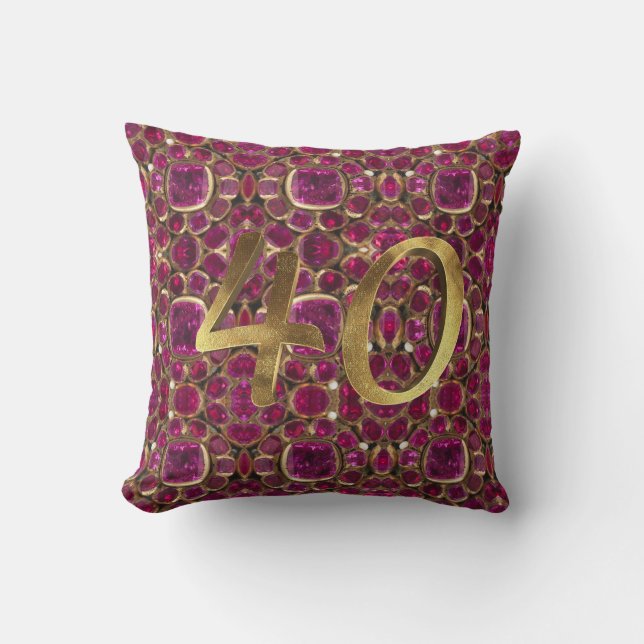 Ruby Gold Gemstone Pattern Golden Number 40 Throw Pillow (Front)