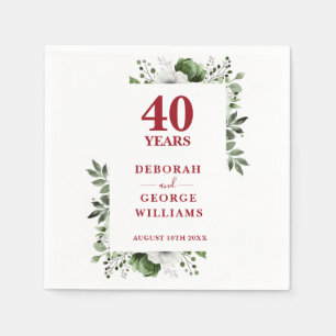 Ruby Greenery Floral 40th Wedding Anniversary Napkin
