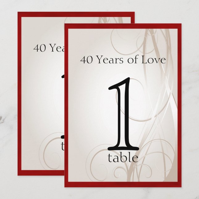 Ruby Heart 40th Anniversary Table Number (Front/Back)