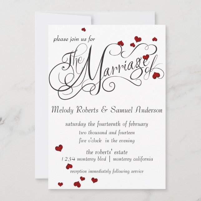 Ruby Heart Confetti Wedding Invitation (Front)