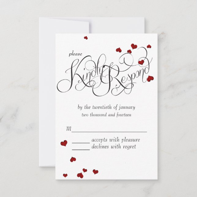 Ruby Heart Confetti Wedding RSVP Card (Front)