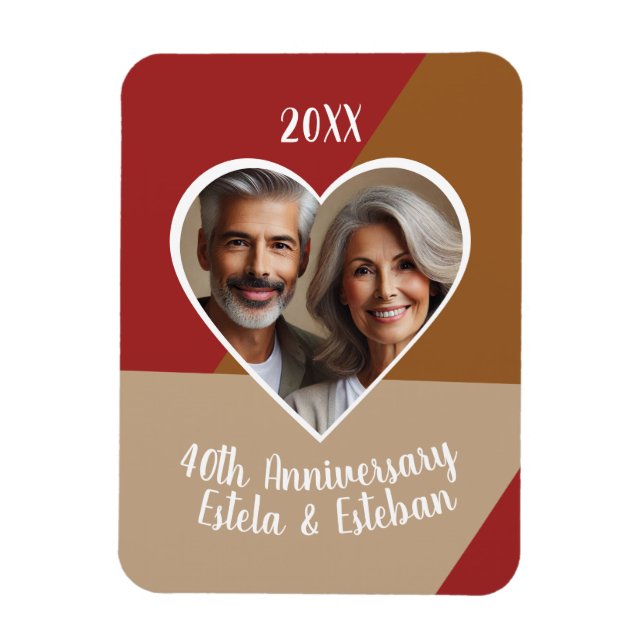 Ruby Heart Custom Photo Anniversary Keepsake Magnet (Vertical)