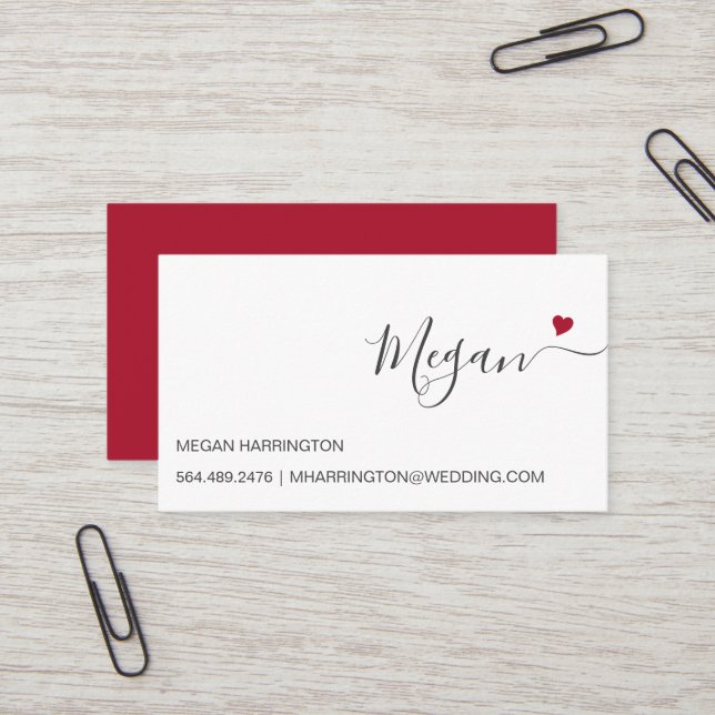 Ruby Heart Simple Elegant Typography Custom Business Card (Front/Back In Situ)