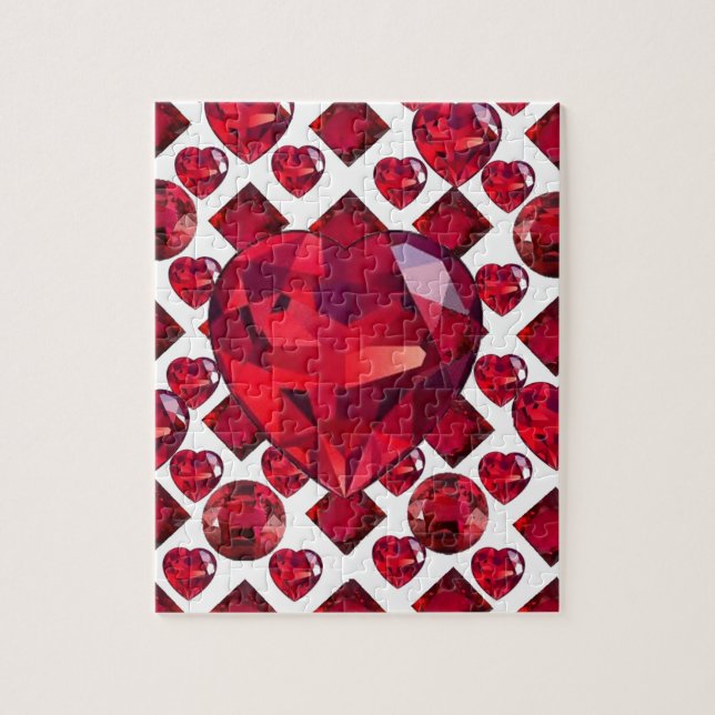 RUBY JEWELED  VALENTINE HEARTS JEWELED  DESIGN JIGSAW PUZZLE (Vertical)