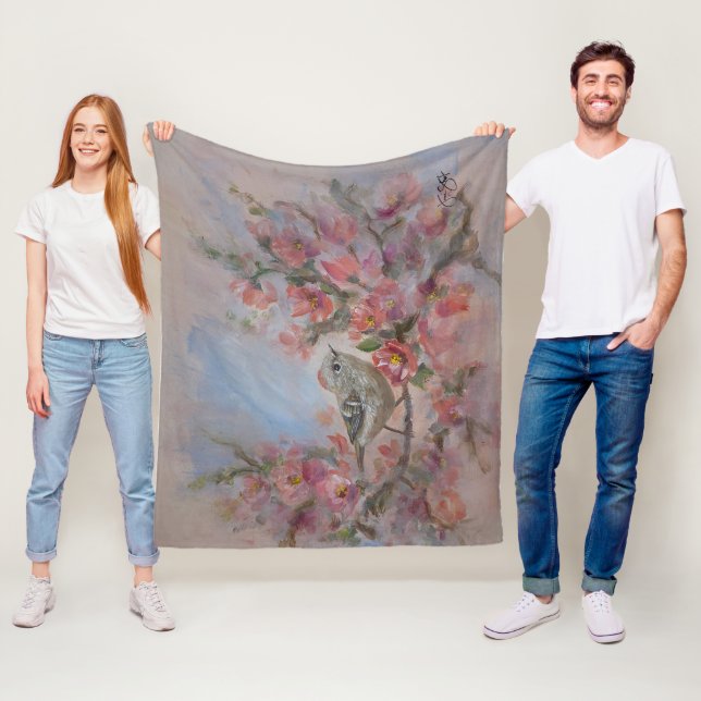 Ruby Kinglet Bird Fleece Blanket (In Situ)