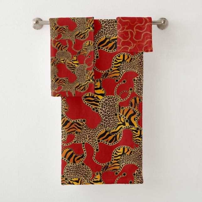 Ruby Leopard Gold Baroque Luxury Bath Towel Set (Insitu)