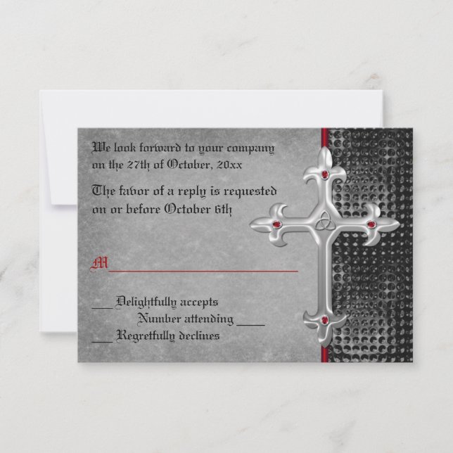 Ruby Medieval Celtic Cross RSVP Card (Front)
