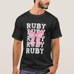 RUBY Name Coquette Big Pink Bow Simple Cute Girly T-Shirt