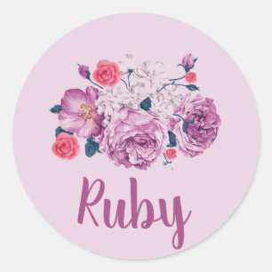 Ruby Name Floral Custom Vintage Flower Pink Girl  Classic Round Sticker