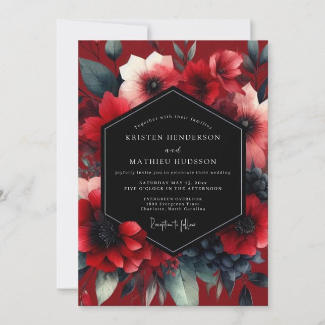 Ruby Noir Anemone Wedding Invitation (Front)