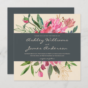 Ruby Peony Floral Wedding Invitation   Square
