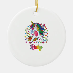 Ruby Personalised Name Unicorn Girl Gift T-Shirt Ceramic Ornament