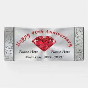 Ruby Personalized 40th Wedding Anniversary Banner