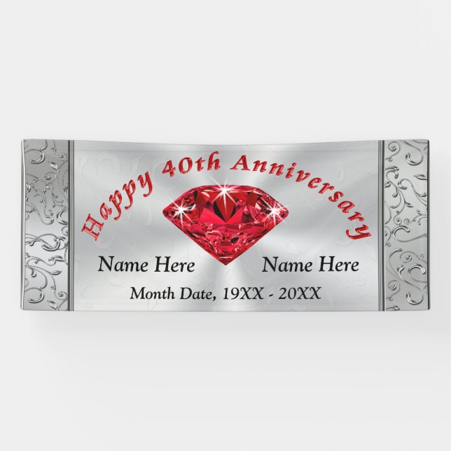 Ruby Personalized 40th Wedding Anniversary Banner (Horizontal)