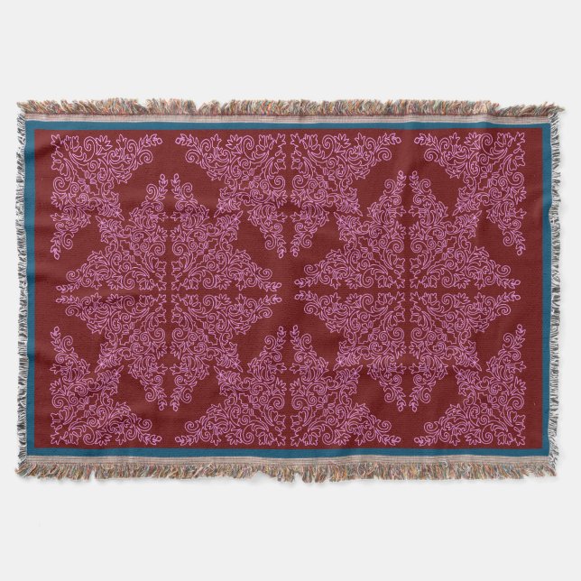 Ruby Pink Blue Pattern Throw Blanket (Front)