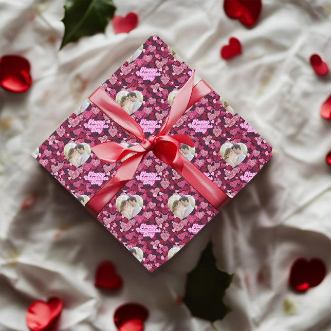 Ruby & Pink Hearts Custom Photo Wrapping Paper (Creator Uploaded)