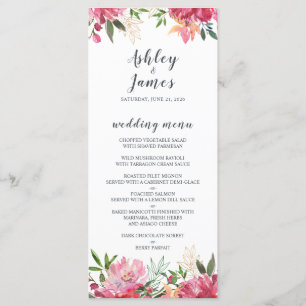 Ruby Pink Mariage Floral Menu