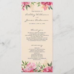 Ruby Pink Peony Botanical Ivory Wedding Program
