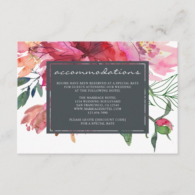 Ruby Pink Peony Botanical Wedding Enclosure Card (Front)