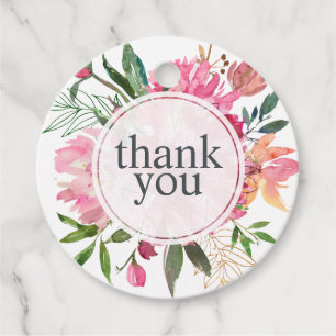 Ruby Pink Peony Floral Botanical Wedding Thank You Favour Tags
