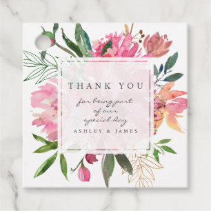 Ruby Pink Peony Floral Botanical Wedding Thank You Favour Tags