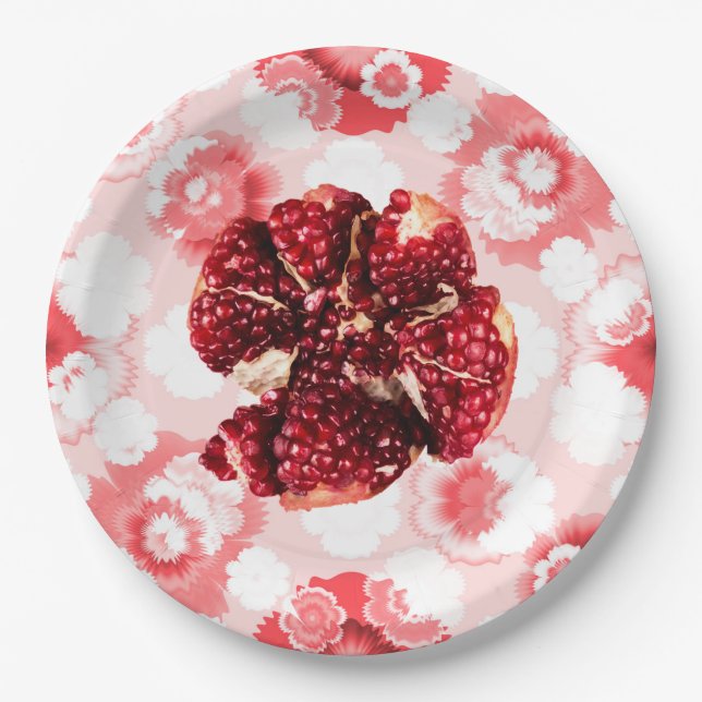 Ruby Pomegranate Fruit Paper Plate (Front)