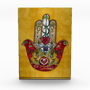 Ruby Pomegranate Heart Red Bird Hamsa Photo Block
