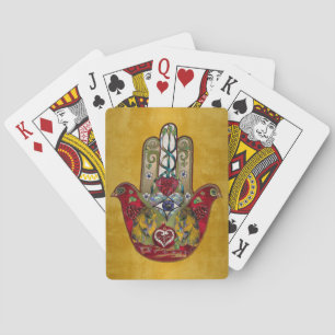 Ruby Pomegranate Heart Red Bird Hamsa Playing Cards