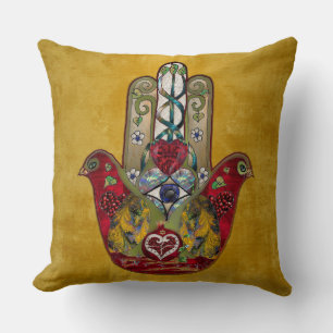 Ruby Pomegranate Heart Red Bird Hamsa Throw Pillow