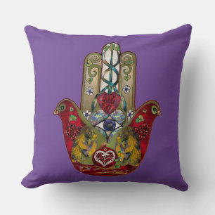 Ruby Pomegranate Heart Red Bird Hamsa Throw Pillow