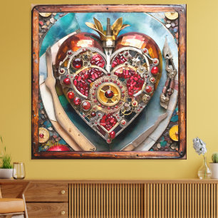 Ruby Pomegranate Heart Steampunk Series Canvas Print