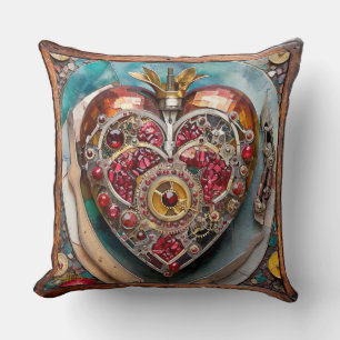Ruby Pomegranate Heart Steampunk Series Throw Pillow